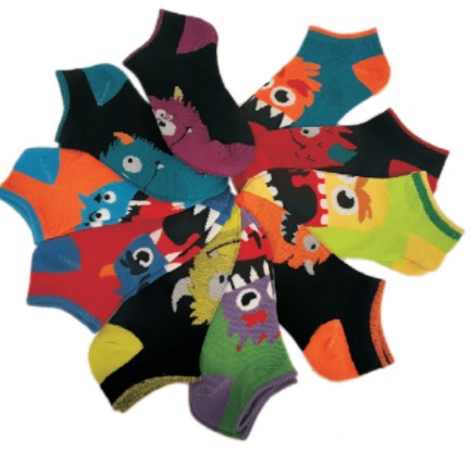 Boy's No Show Novelty SOCKS - Creepy Crawlers & Monster Face Print - 10-Pair Packs - Size 6-8