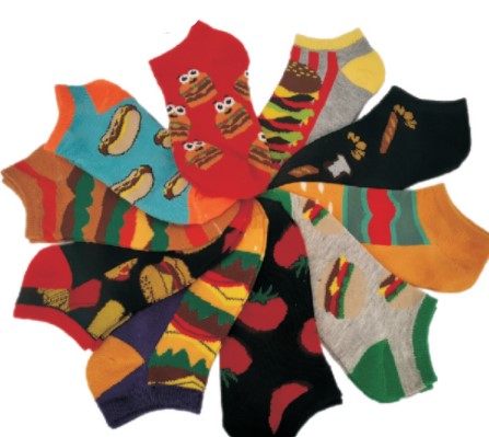 Boy's No Show Novelty SOCKS - Fast Food Print - 10-Pair Packs - Size 6-8