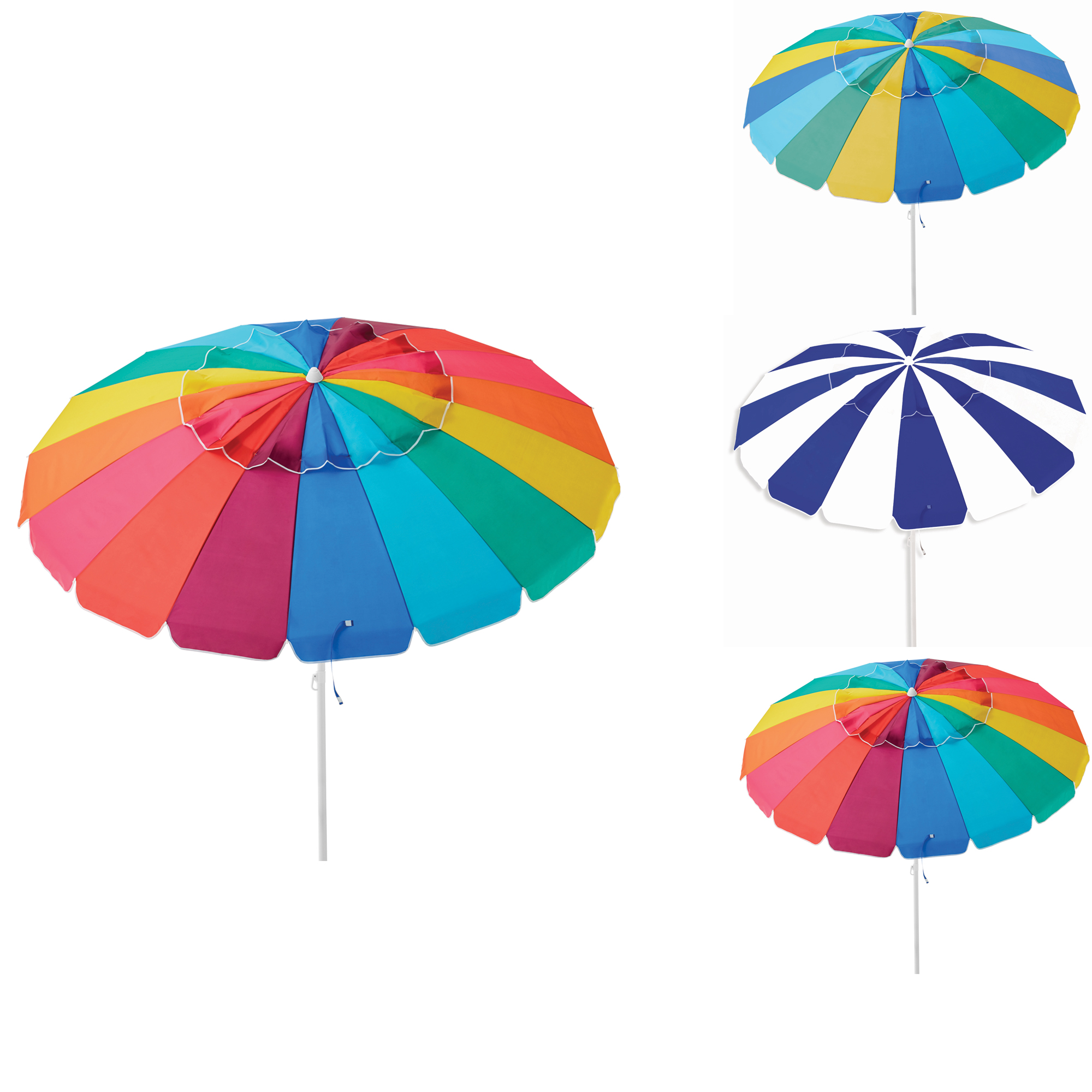 8' Caribbean Joe Deluxe Two Tone Beach Umbrella w/ Double Canopy & UV Protection