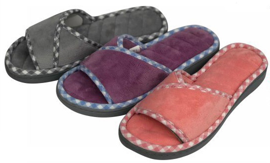 Women's Faux Suede Slide SLIPPERS w/ Plaid Trim