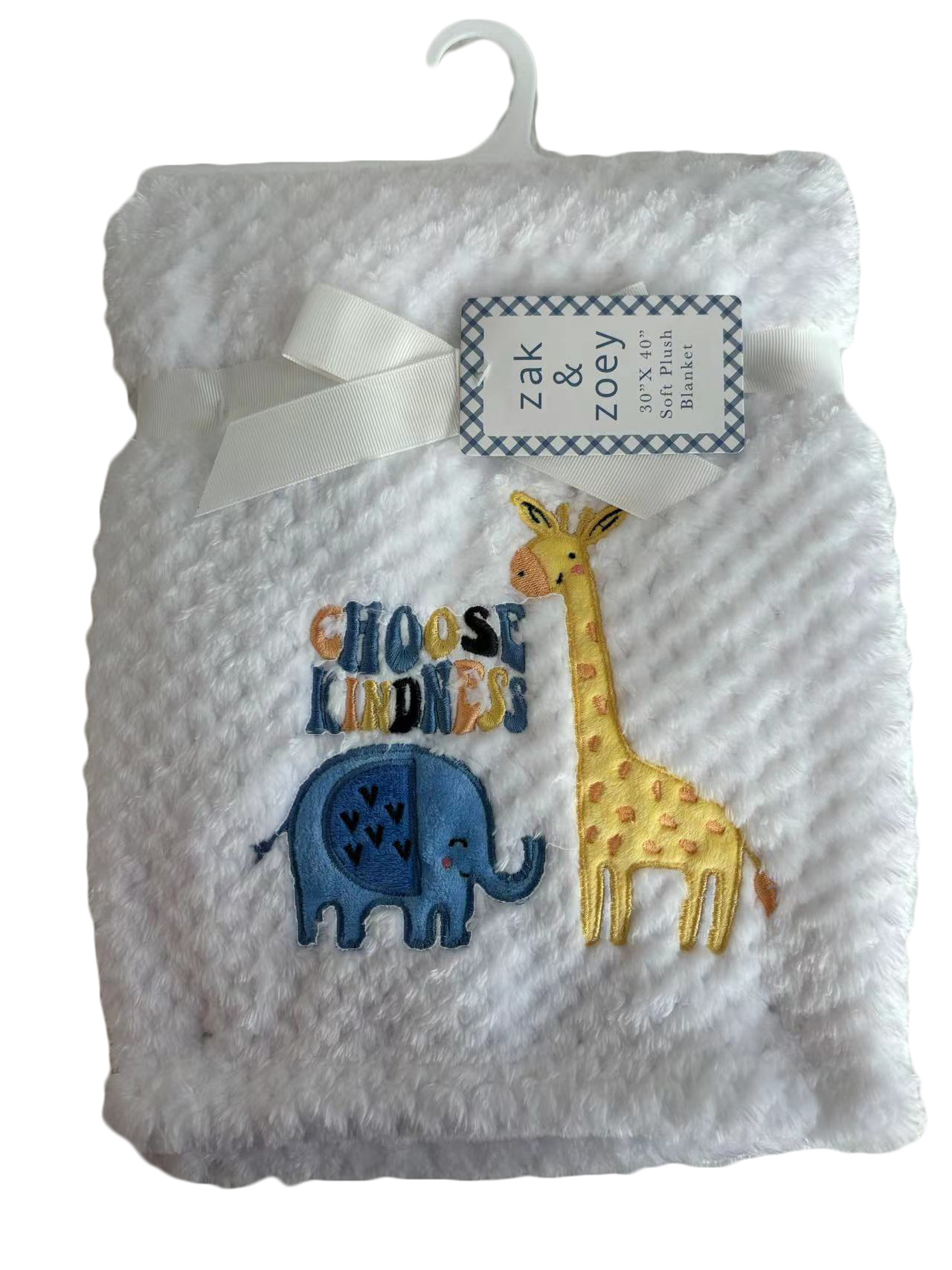 ''30'''' x 40'''' Embroidered Applique Baby Blankets -Giraffe & Elephant Print''