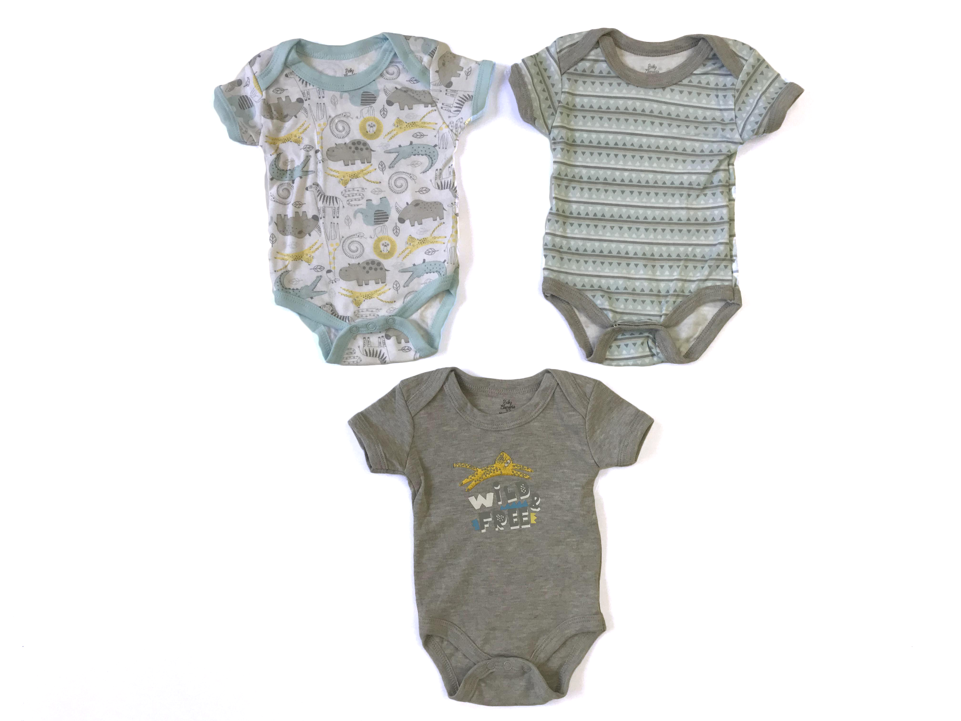 Printed Baby Rompers - 3-Packs - ANIMALs & Stipe Print