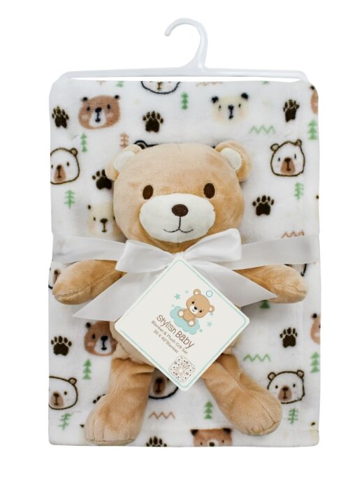 ''30'''' x 40'''' Printed Baby Blanket w/ PLUSH Teddy Bear''