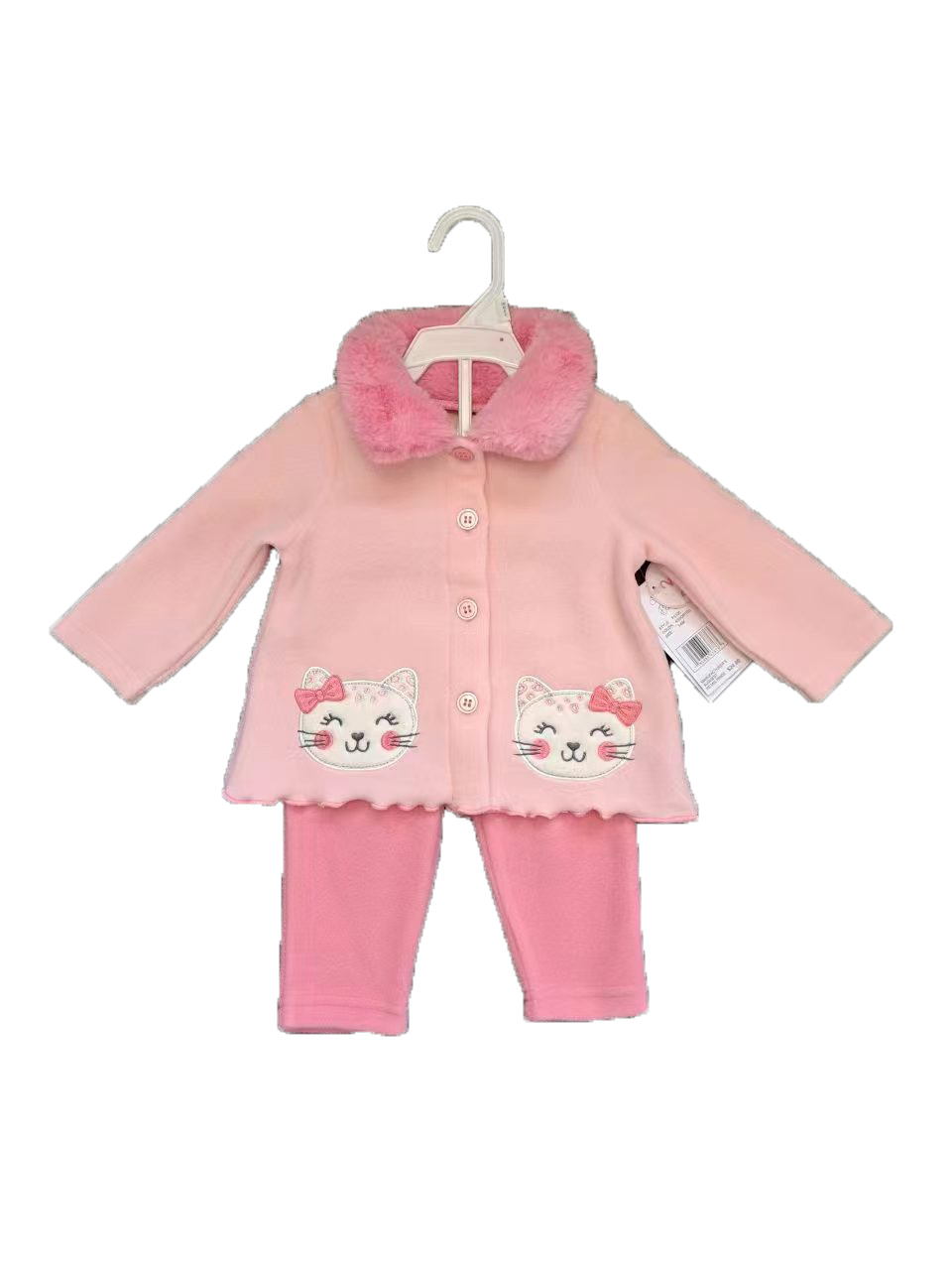 2-Piece Hooded Fleece Shirt & PANTS w/ Applique Design Print & Sherpa Trim - 0-9M - Embroidered Gira