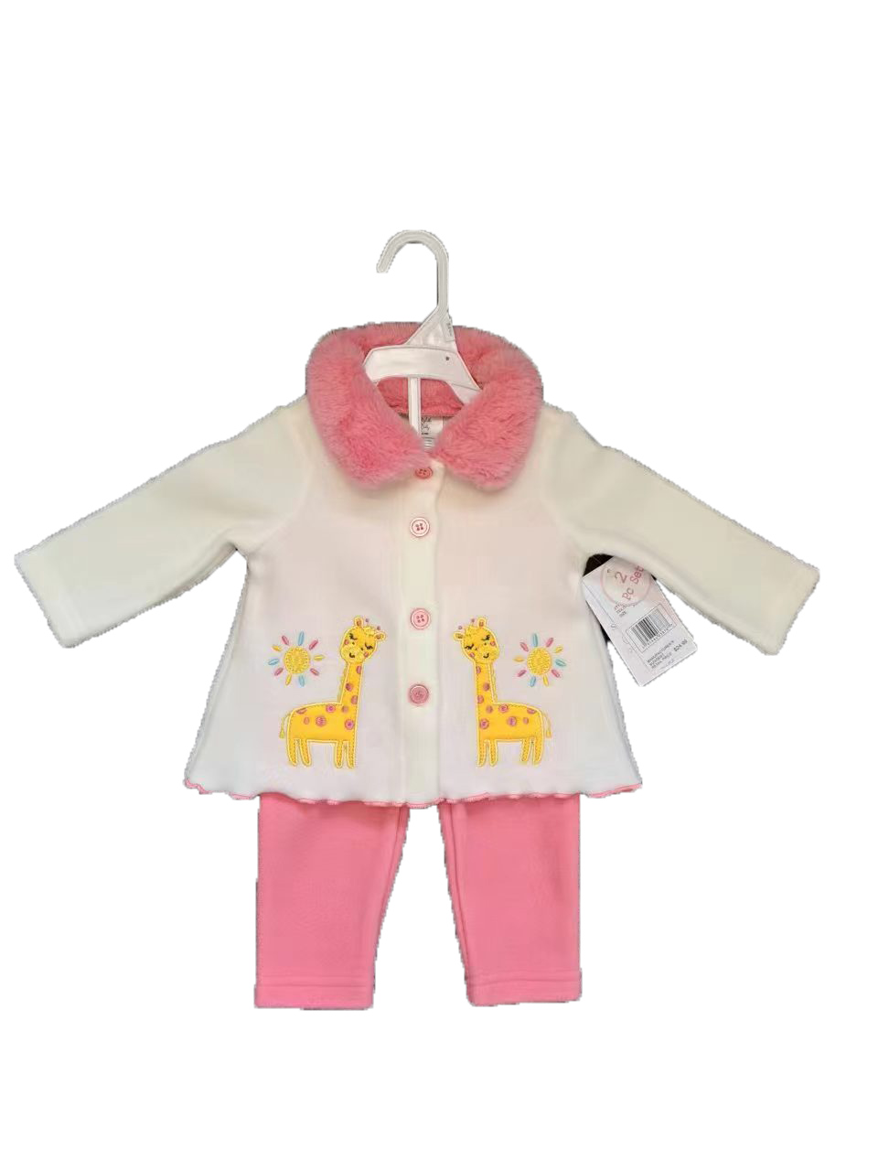 2-Piece Hooded Fleece Shirt & PANTS w/ Applique Design Print & Sherpa Trim - 0-9M - Embroidered Feel