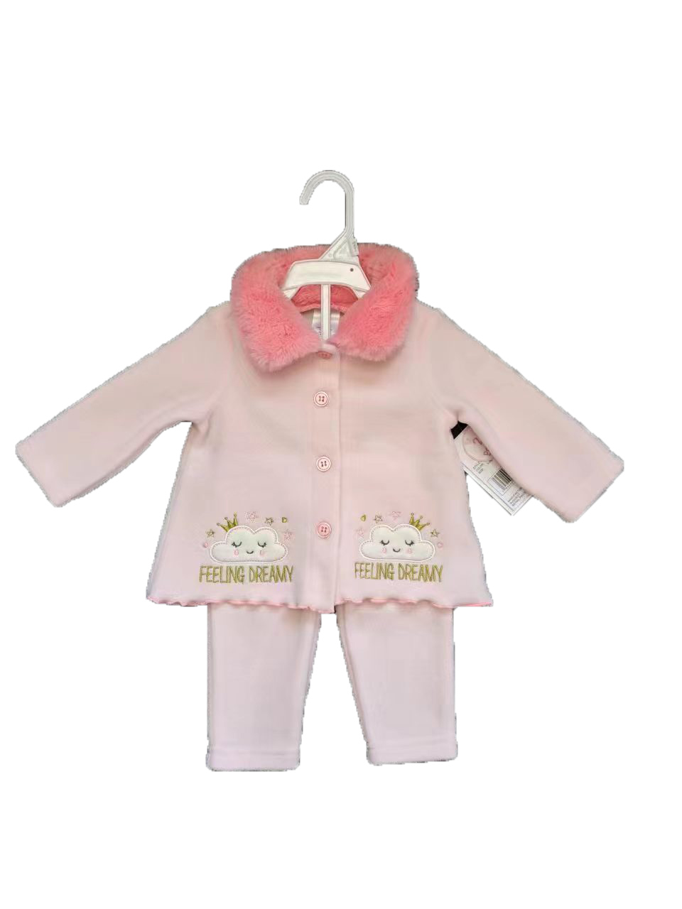 2-Piece Hooded Fleece Shirt & PANTS w/ Applique Design Print & Sherpa Trim - 0-9M - Embroidered Bear