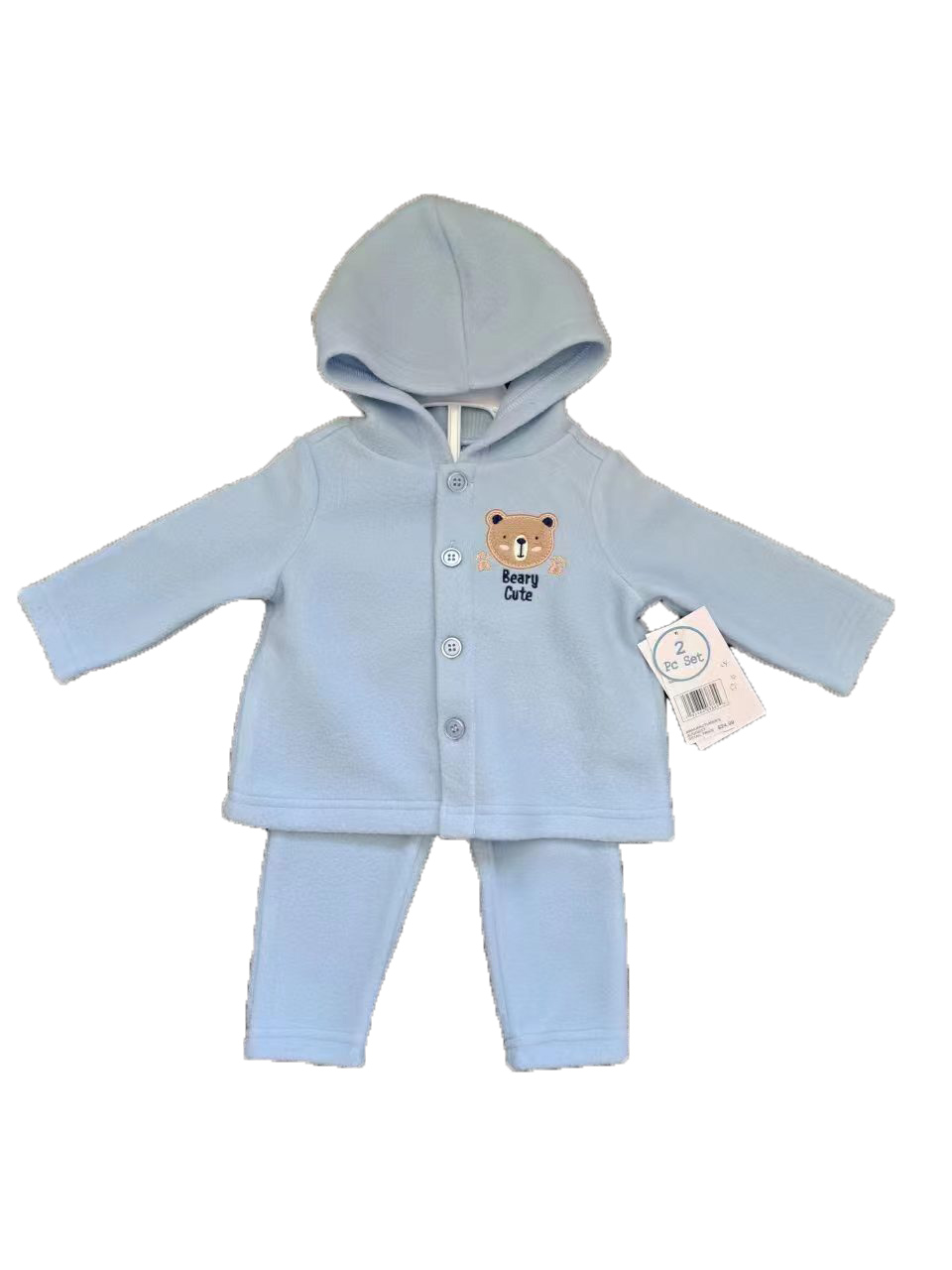 2-Piece Hooded Fleece Shirt & PANTS w/ Applique Design Print & Sherpa Trim - 0-9M - Embroidered Dino