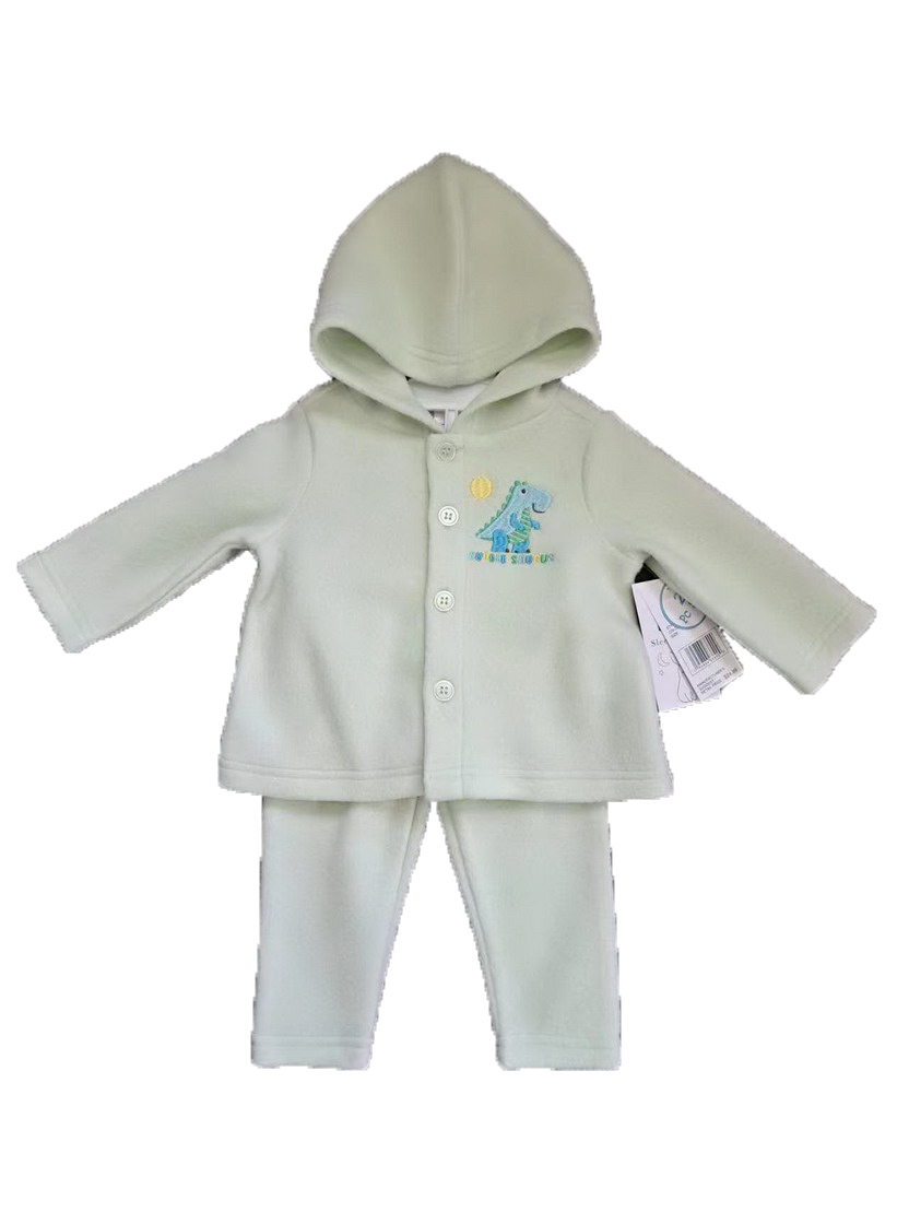 2-Piece Hooded Fleece Shirt & PANTS w/ Applique Design Print & Sherpa Trim - 0-9M - Embroidered Adve