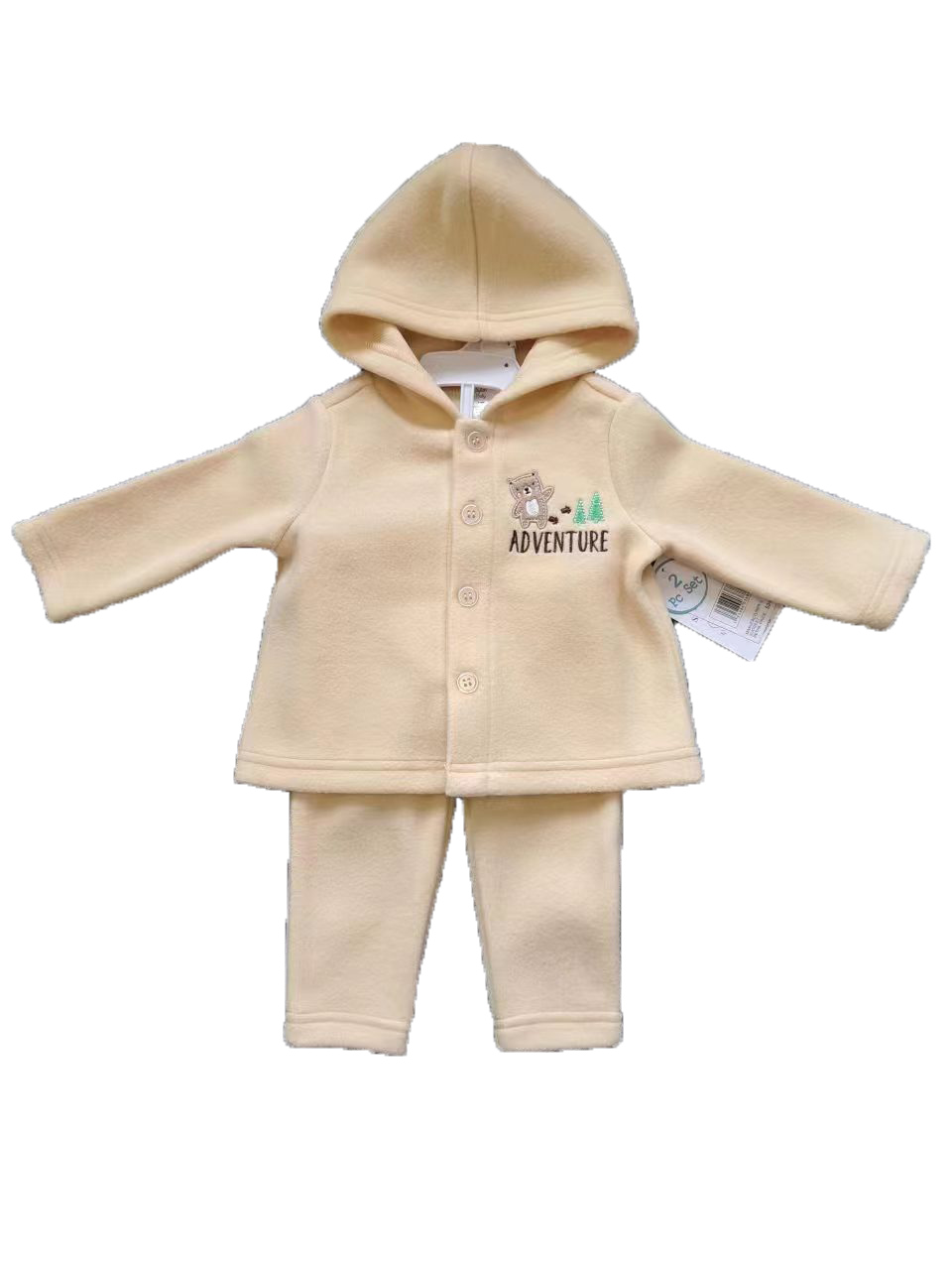 2-Piece Hooded Fleece Shirt & PANTS w/ Applique Design Print & Sherpa Trim - 0-9M - Embroidered Beep