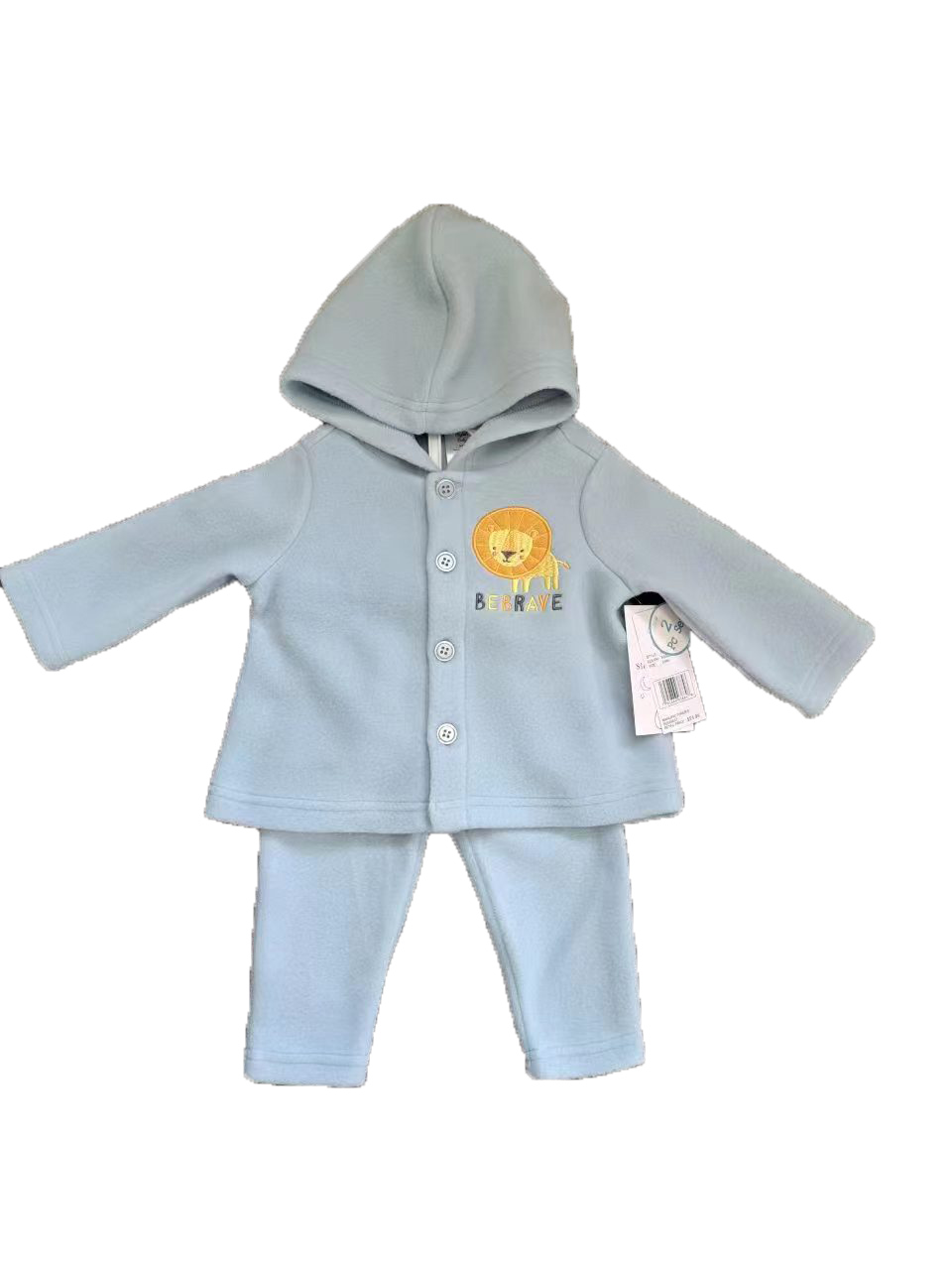 2-Piece Hooded Fleece Shirt & PANTS w/ Applique Design Print & Sherpa Trim - 0-9M - Embroidered Zoo 