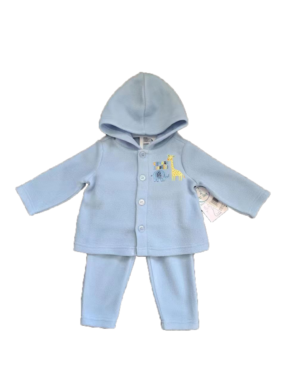 2-Piece Hooded Fleece Shirt & PANTS w/ Applique Design Print & Sherpa Trim - 0-9M - Embroidered Deer