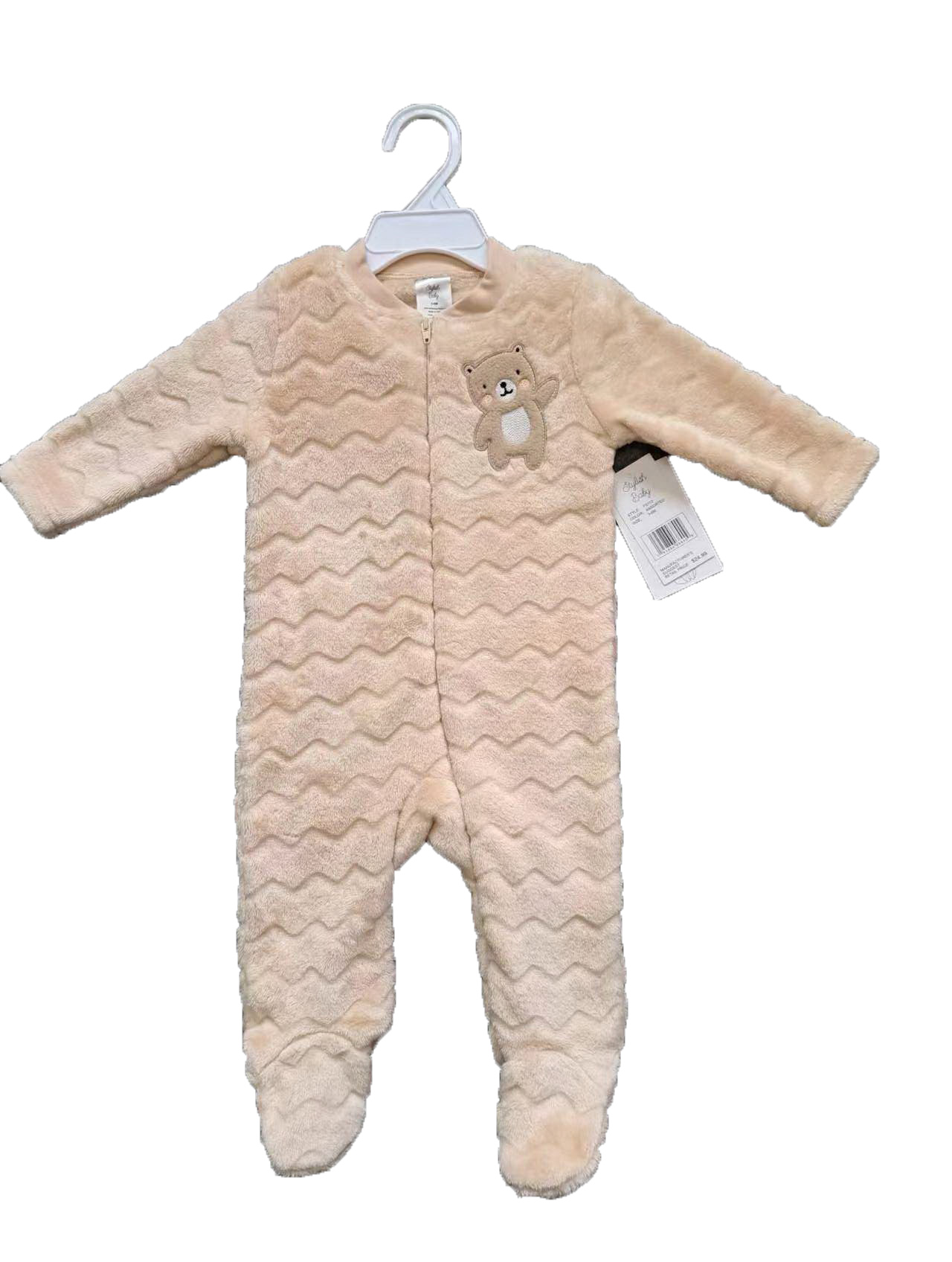 260 GSM Textured Coral Fleece BABY's Onesies w/ Embroidered Applique - 0-9M - Teddy Bear Patch