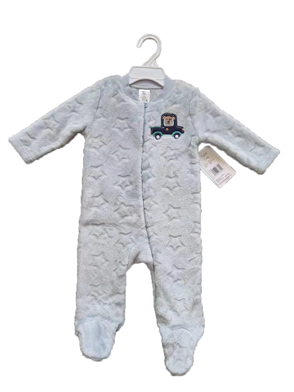 260 GSM Textured Coral Fleece BABY's Onesies w/ Embroidered Applique - 0-9M - Car Patch