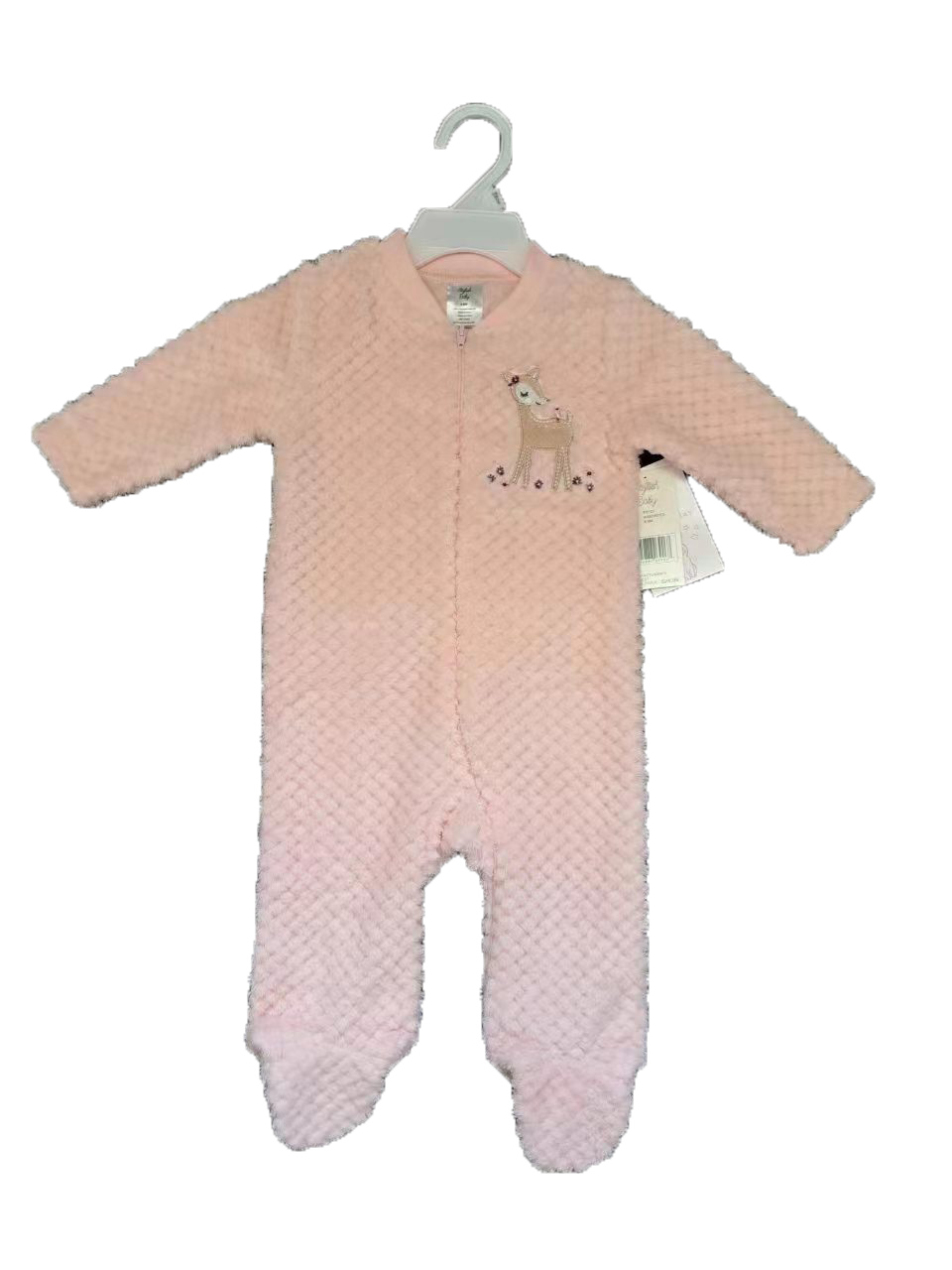 260 GSM Textured Coral Fleece BABY's Onesies w/ Embroidered Applique - 0-9M - Deer Patch