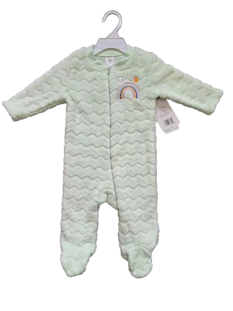 260 GSM Textured Coral Fleece BABY's Onesies w/ Embroidered Applique - 0-9M - Rainbow Patch