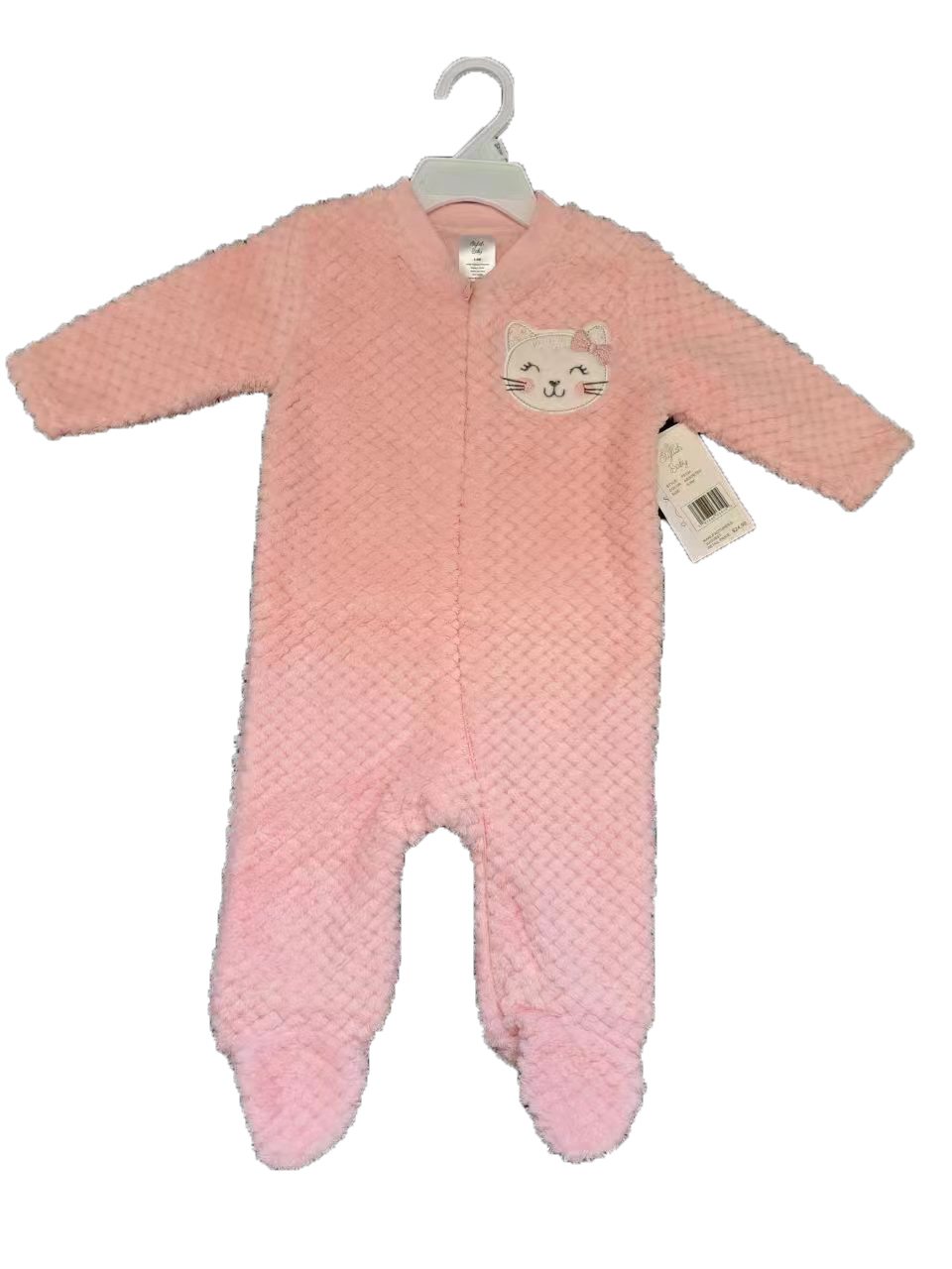 260 GSM Textured Coral Fleece BABY's Onesies w/ Embroidered Applique - 0-9M - Kitty Cat Patch