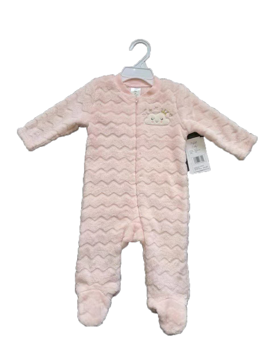 260 GSM Textured Coral Fleece BABY's Onesies w/ Embroidered Applique - 0-9M - Night Cloud Patch