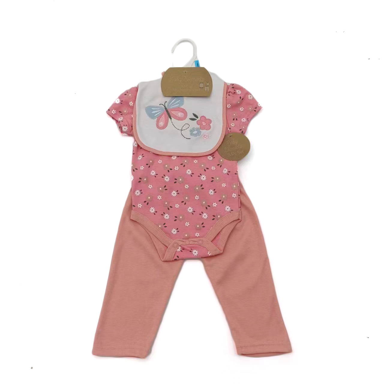 ''3-Piece Printed Romper, Pants, & Embroidered Bib Sets - Floral Print''