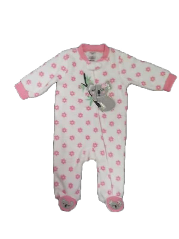 Baby's Coral Fleece Printed Onesies w/ Embroidered Applique - 0-9M - Koala Print