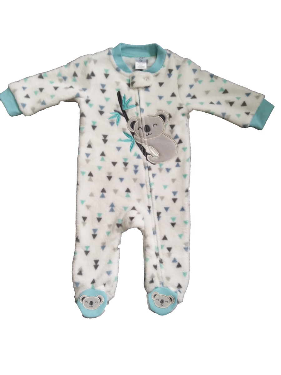 Baby's Coral Fleece Printed Onesies w/ Embroidered Applique - 0-9M - Koala Print