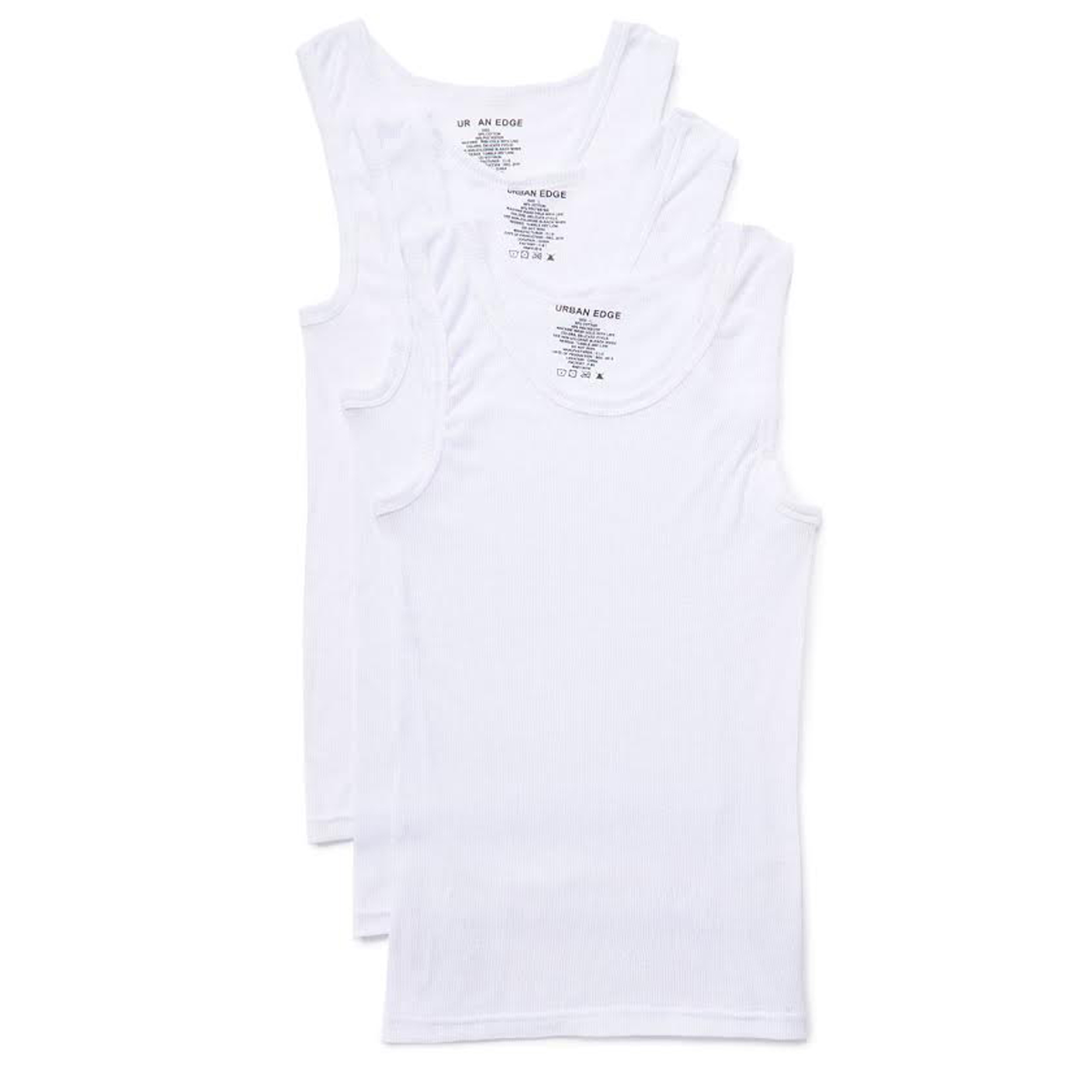 Men's Urban Edge Ribbed White A-Shirts - Sizes Medium-2XL - 3 Pack