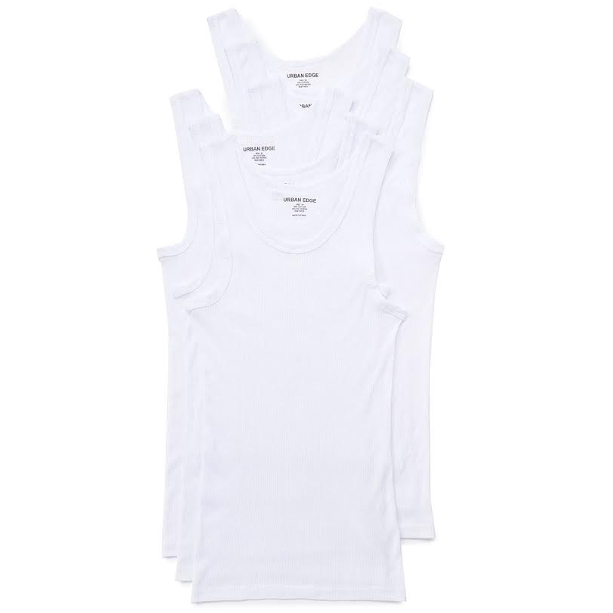 Men's Urban Edge Ribbed White A-Shirts - Sizes Medium-2XL - 6 Pack