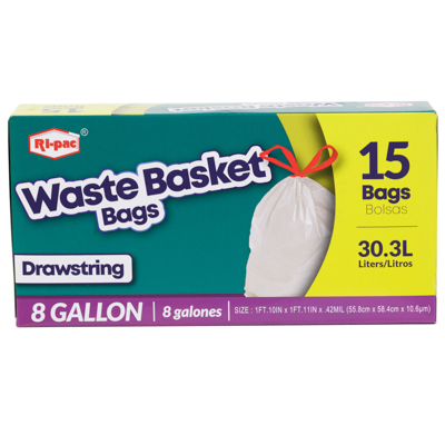 Trash Bags 15ct - 8 GALLON Drawstring