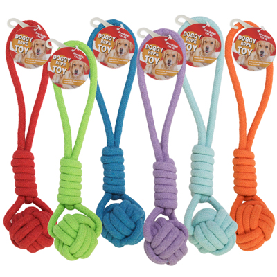 DOG Doy Rope Tug Ball Chew 14 Inch 6 Assorted Colors In Pdq Ref #c26976