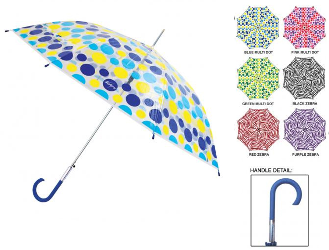 ''Weather Zone 46'''' Arc Automatic Folding Fashion Stick Clear Dome UMBRELLAs''