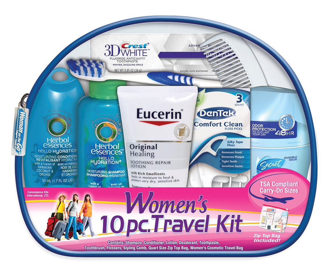 Women's Travel Hygiene Convenience Kits - 10 pc. in Zippered POUCH