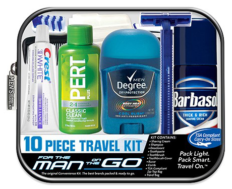 Men's Travel Hygiene Convenience Kits - 10 pc. in Zippered POUCH