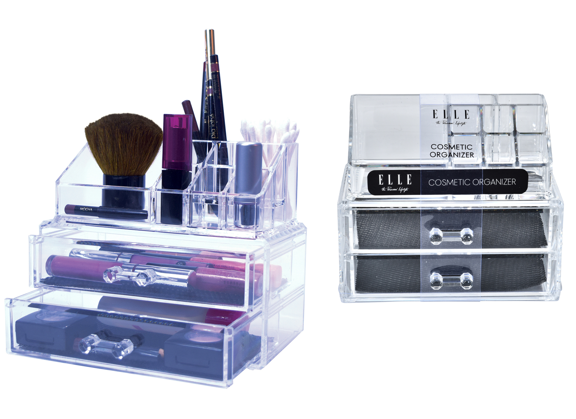 ELLE The Parisians Lifestyle Collection COSMETIC Makeup Organizers w/ 2-Drawers