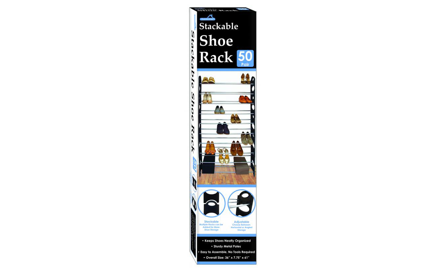 Stackable & Adjustable 50-Pair Shoe RACKs