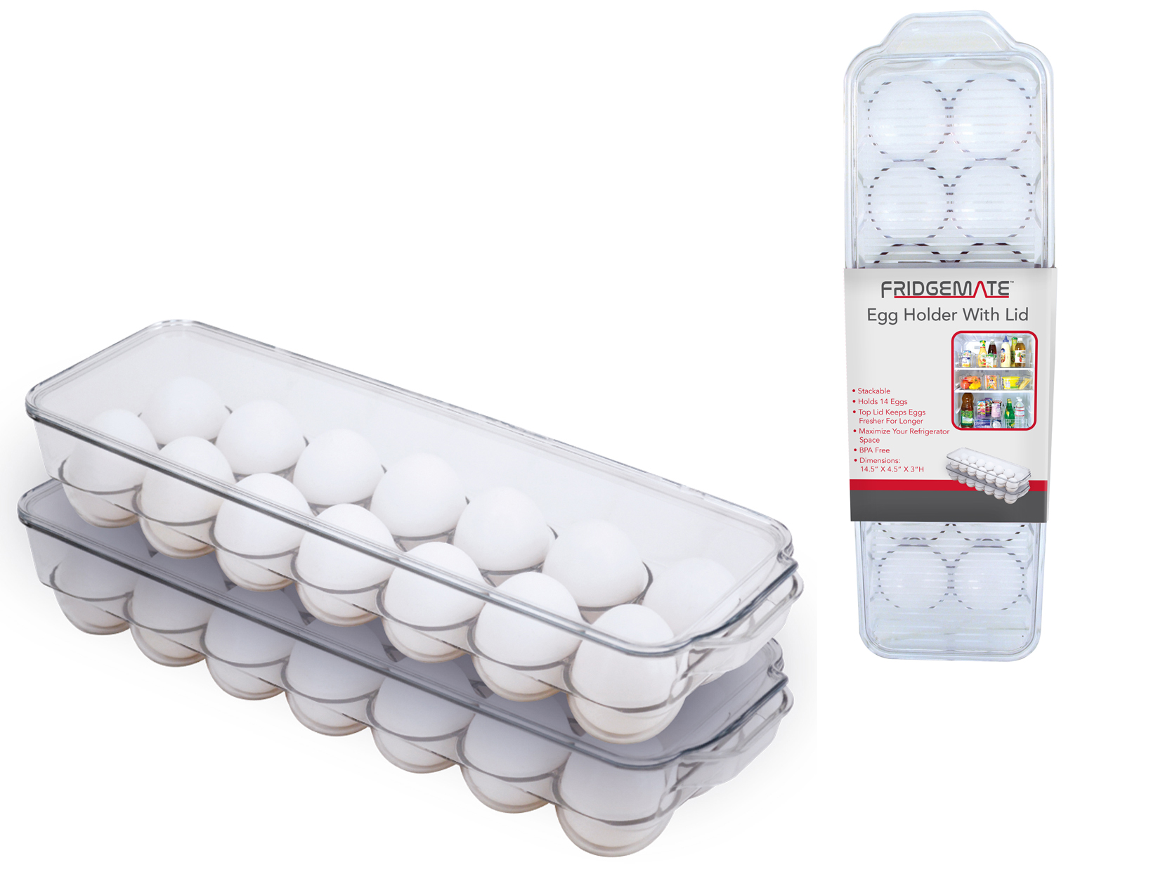 Fridgemate 14 Ct. STACKABLE Egg Storage Holders w/ Clear Protective Lid