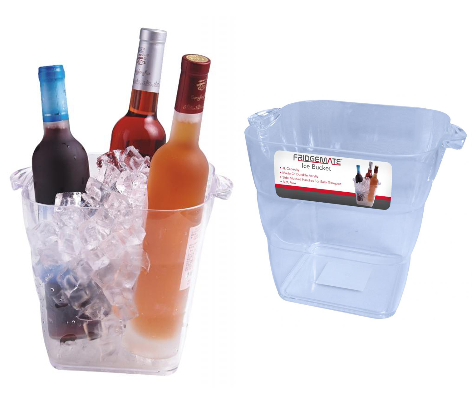 Fridgemate 3 L. Clear Acrylic Ice Buckets / Carrying HANDLEs