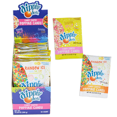 Dippin Dots CANDY Coated Popping CANDY 2 Flavors .53 Oz In 20pc Counter Display