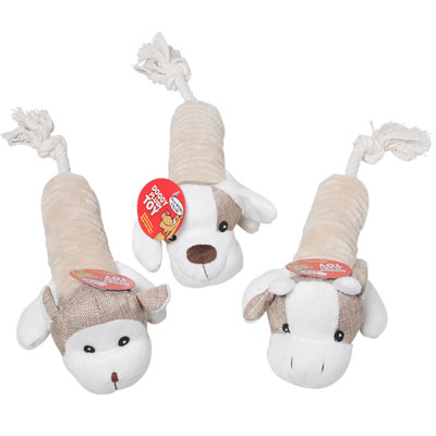 Dog TOY Plush W/rope & Squeaker16in Long 3 Asst Animals In Pdq#15106