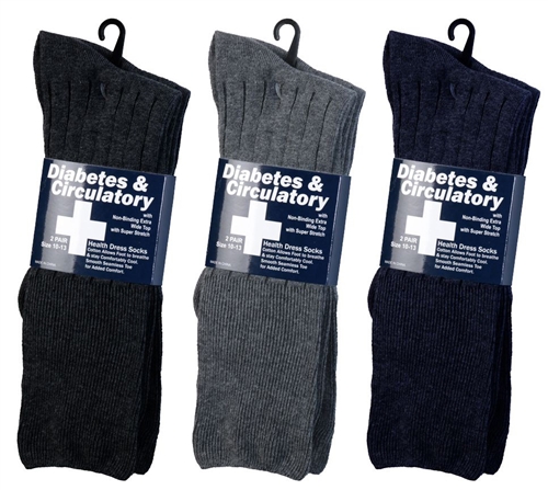 Men's Diabetic Dress SOCKS - Assorted Colors - Size 10-13 - 2-Pair Packs