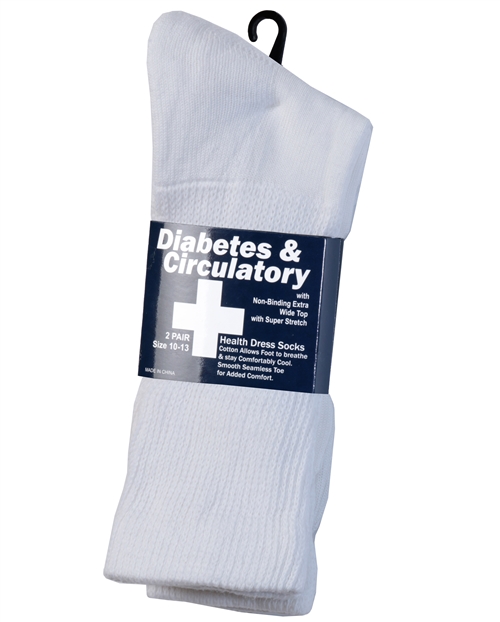 Men's White Diabetic Dress SOCKS - Size 10-13 - 2-Pair Packs