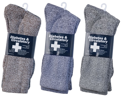 Men's Heathered Knit Diabetic Athletic Crew SOCKS - Size 10-13 - 2-Pair Packs