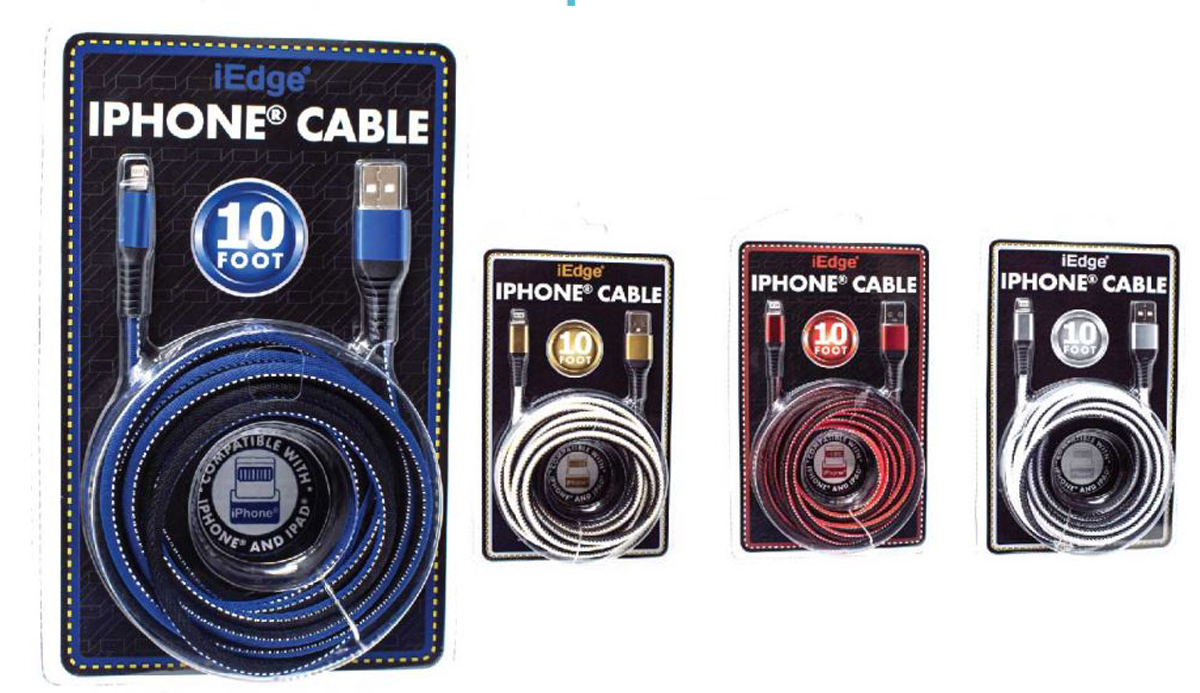 10-Ft. iPhone Lightining Two Tone Fabric Cables w/ MetALLic Trim