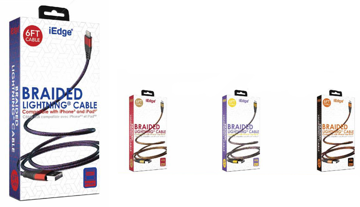 6-Ft. Fabric IPHONE Lightning Braided Cables w/ Metallic Trim