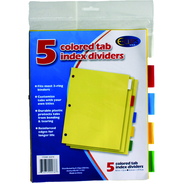 Letter-Size Transparent Index Tab DIVIDERS - 5-Pack