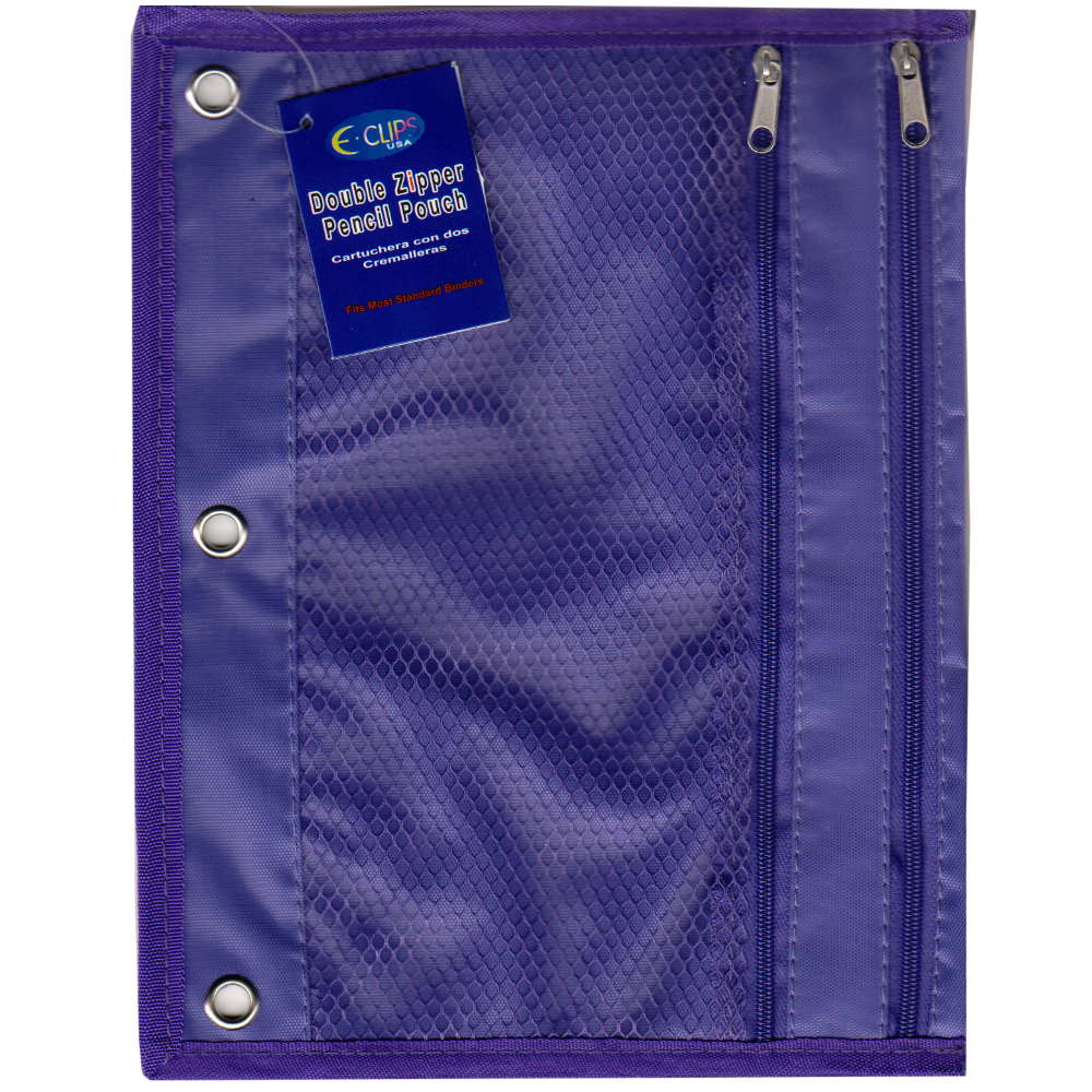 3-Ring Reinforced Zip-Up Pencil POUCH w/ Dual Zippers