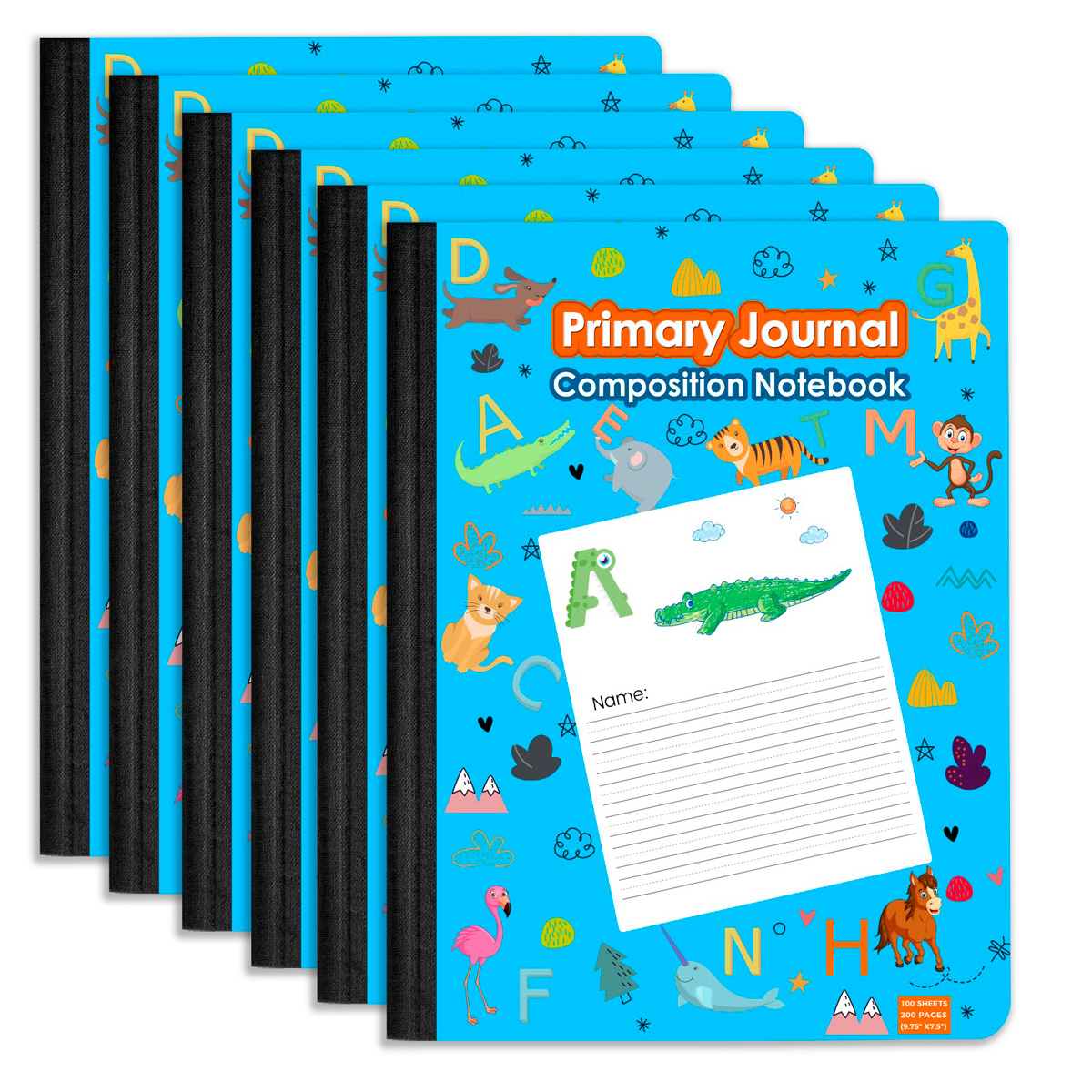 Primary Journal Composition Notebooks w/ Printed ANIMAL Cover - Blue