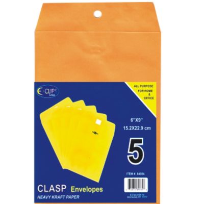 ''6'''' X 9'''' Kraft Clasp Manila ENVELOPES w/ Metal Closure & Gummed Flap - 5-Packs''