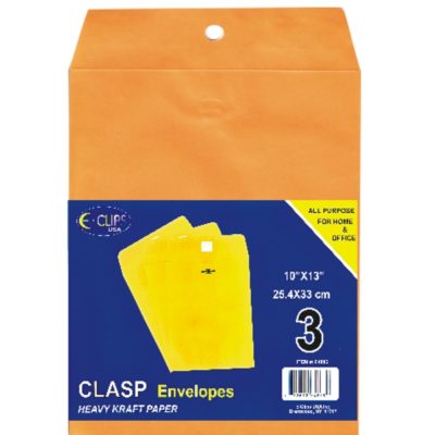 ''10'''' X 13'''' Kraft Clasp Manila Envelopes w/ METAL Closure & Gummed Flap - 3-Packs''