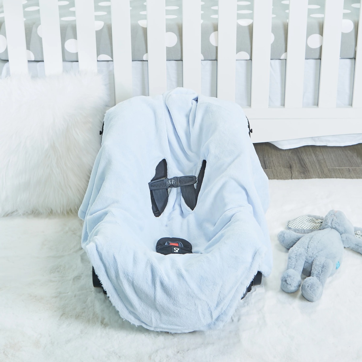 Blue Plush Hooded Car Seat BLANKET