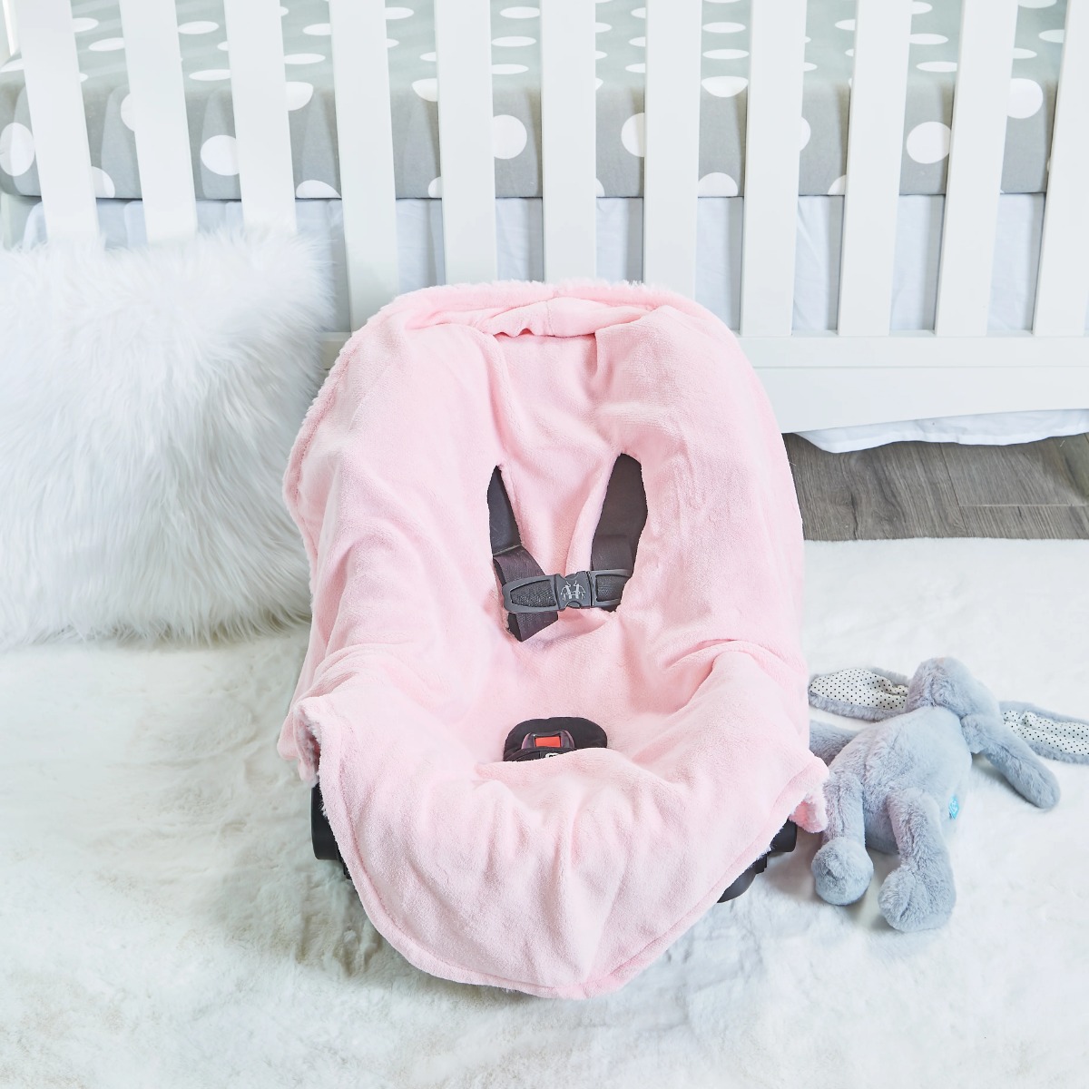 Pink Plush Hooded Car Seat BLANKET