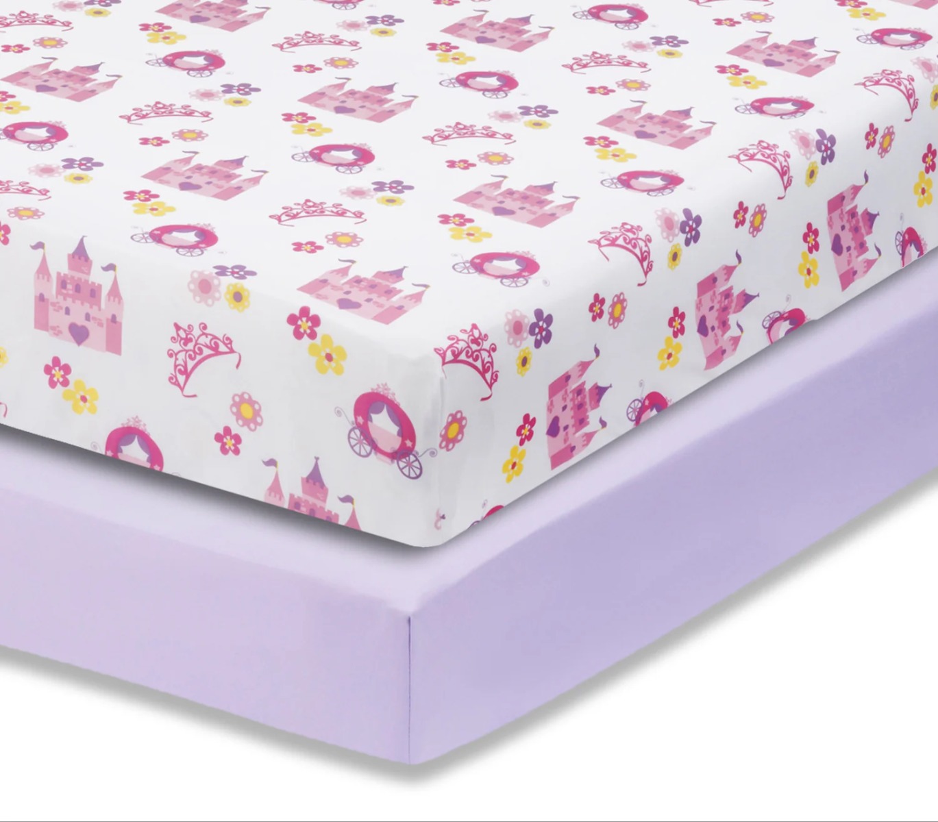 Princess Printed & Solid Colored Lavender Fitted Crib SHEET - 2-Pack